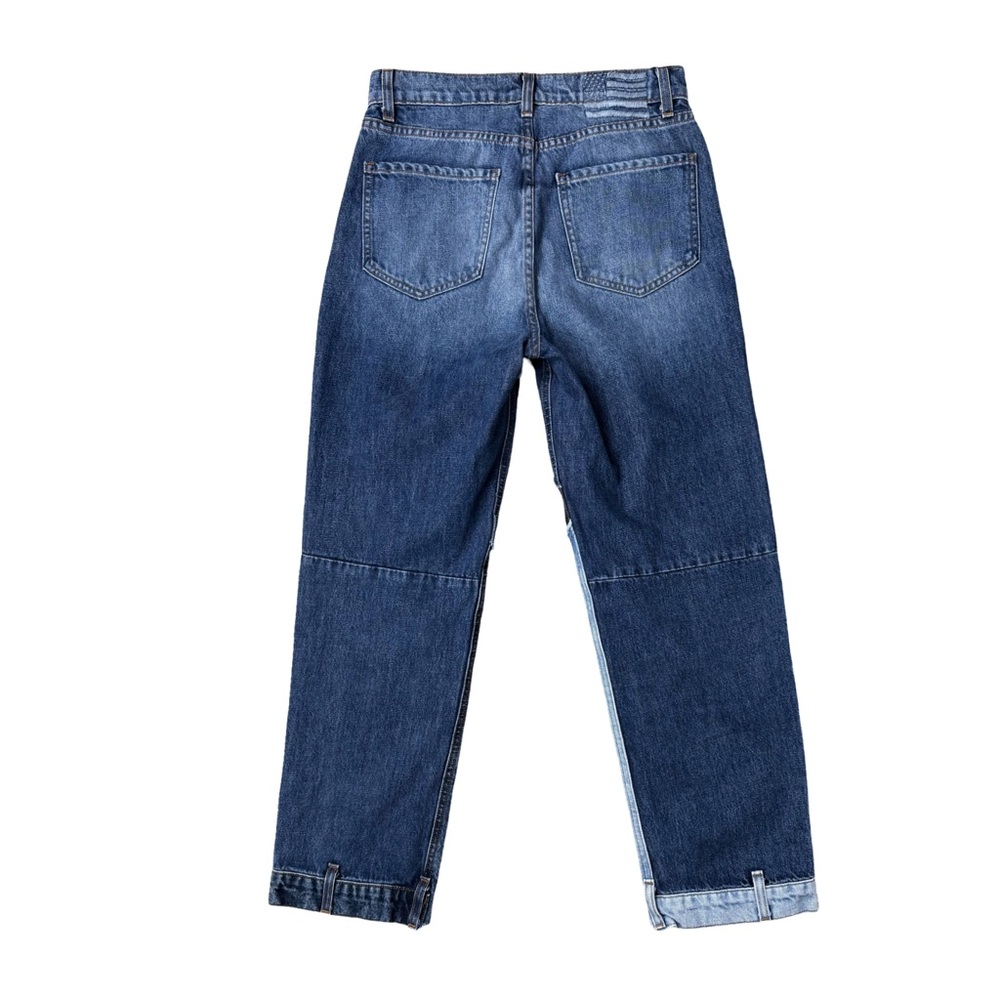 REVICE Matchmaker Love at
First Sight Blue Jeans Patchwork Crop Button Fly EUC - Picture 5 of 14